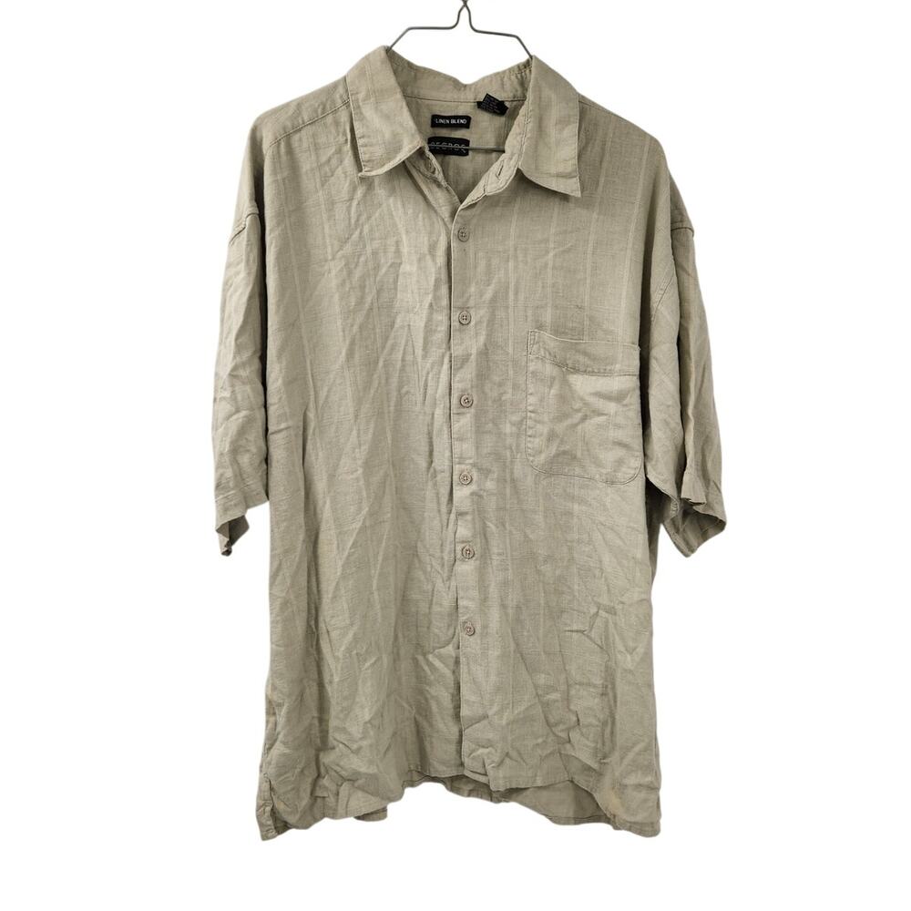 GEORGE Tan Linen Blend Button-Down Shirt - Men's XL